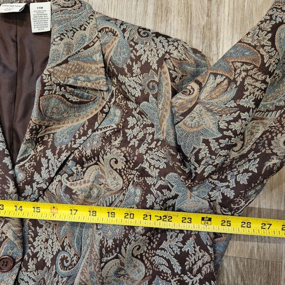 Vtg Covington Tapestry Jacket Womens 24W Floral Blue Brown Cottagecore Boho - Picture 7 of 8